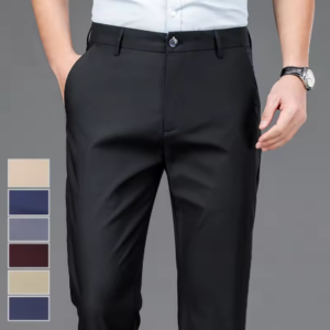 Male Pants Stretch Solid Black Smart Casual Men's Trousers